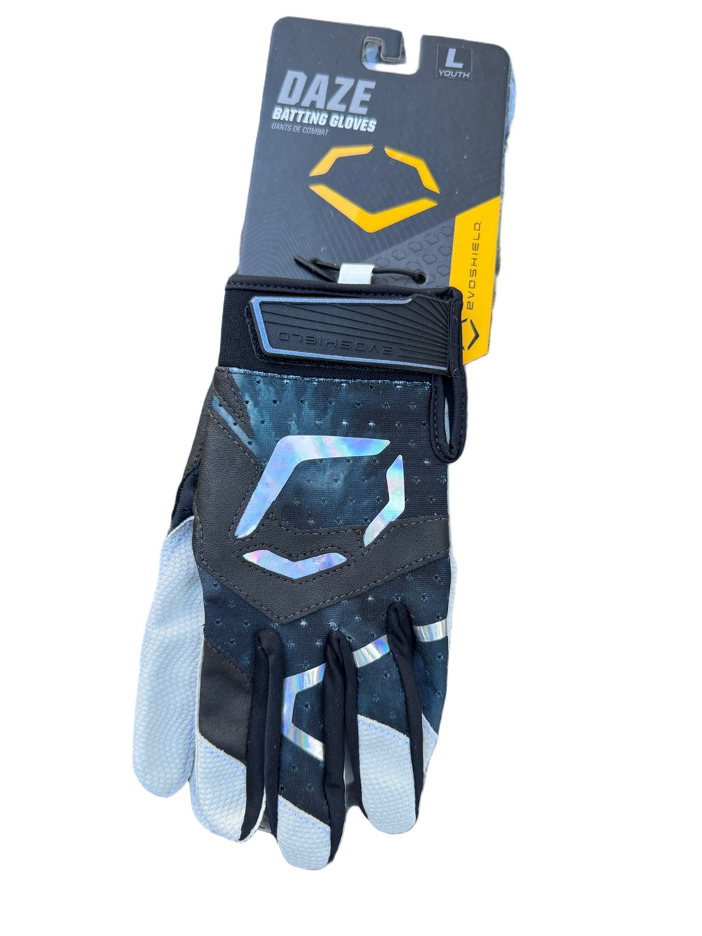 DAZE Youth Batting Gloves - Black with White and Iridescent Accents